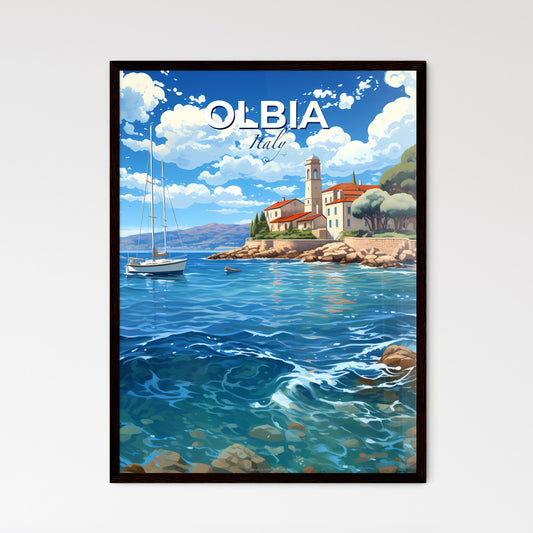 Olbia, Italy, A Poster of a sailboat on a body of water with a building and trees Default Title