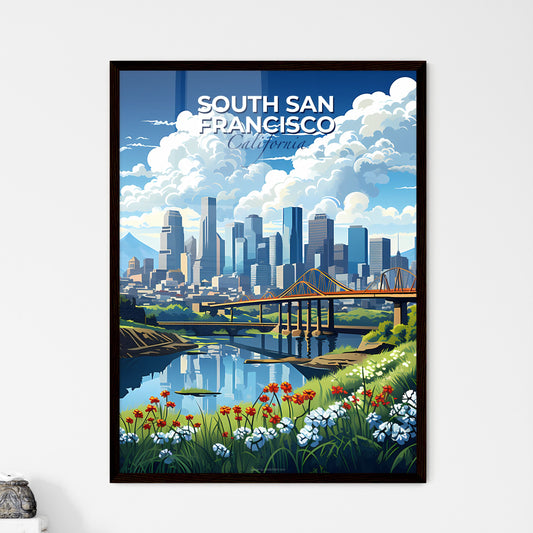South San Francisco, California, A Poster of a bridge over a river with flowers and a city in the background Default Title