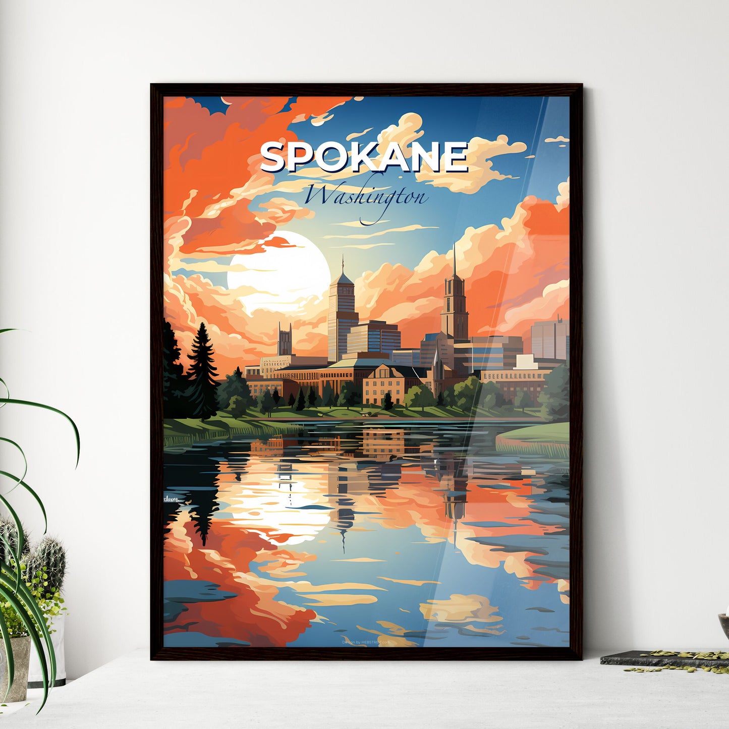 Spokane, Washington, A Poster of a city with trees and a river Default Title