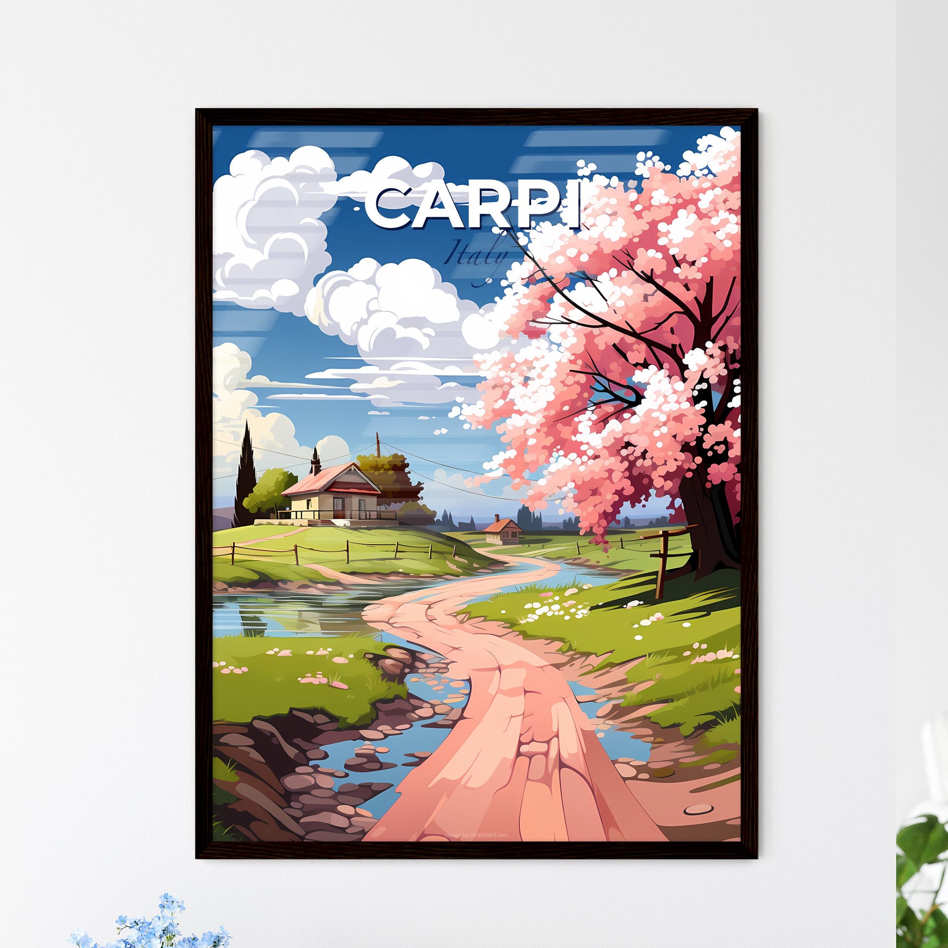 Carpi, Italy, A Poster of a pink tree next to a river Default Title