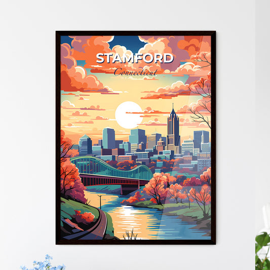 Stamford, Connecticut, A Poster of a colorful landscape of a city with a bridge and trees Default Title