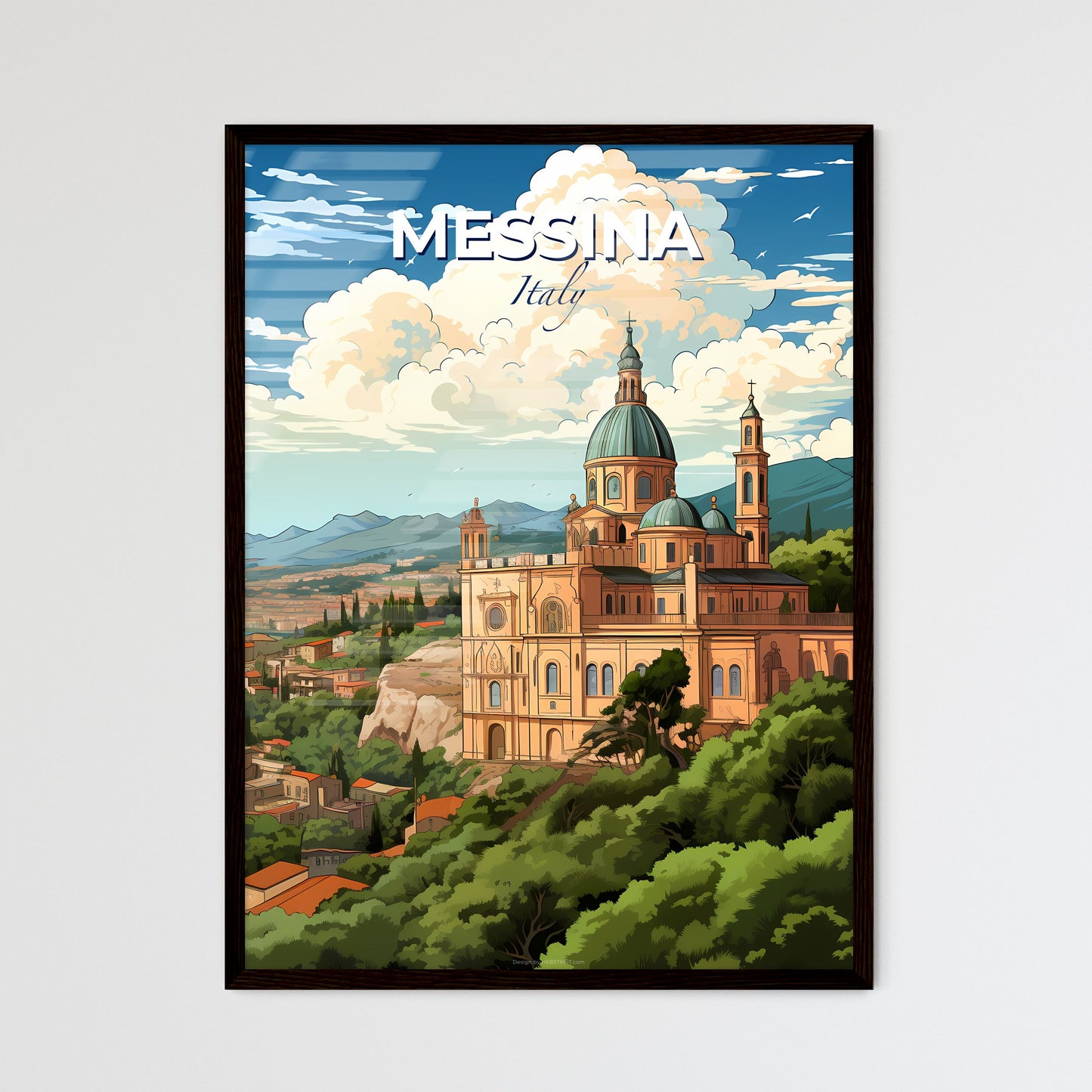 Messina, Italy, A Poster of a building with a dome on top and trees in front of a lake Default Title