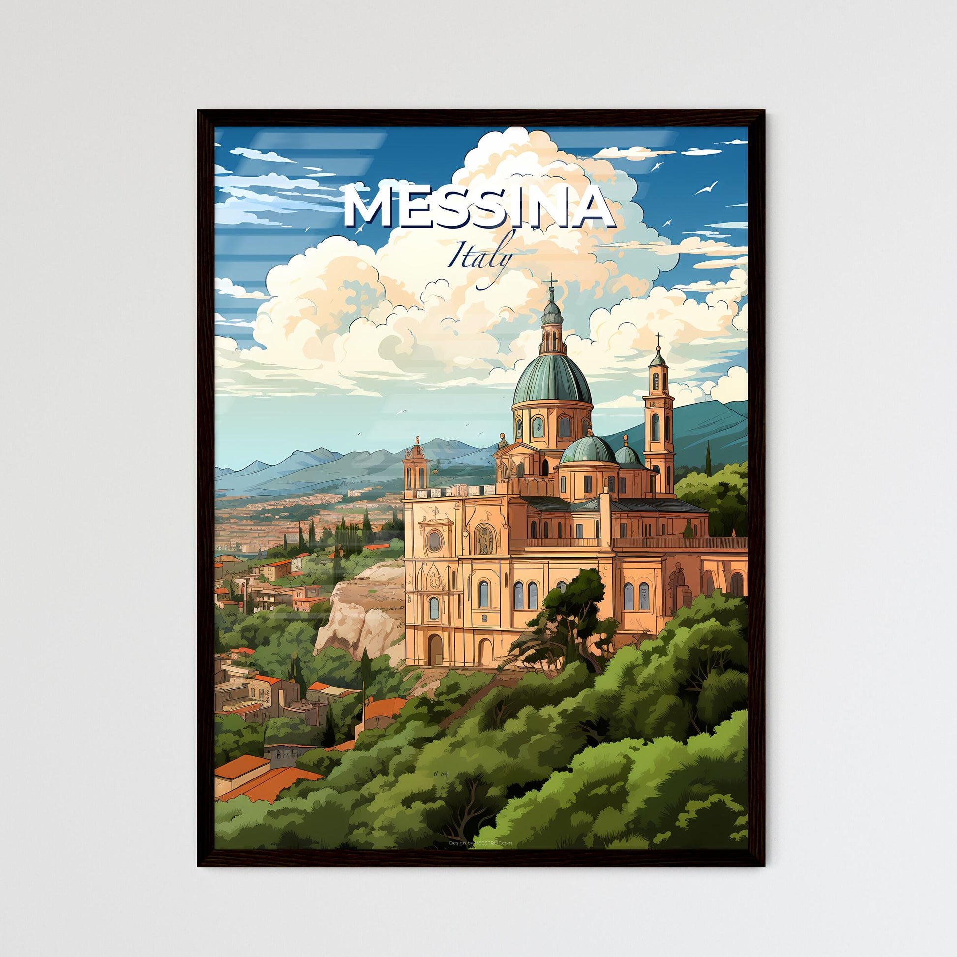 Messina, Italy, A Poster of a building with a dome on top and trees in front of a lake Default Title