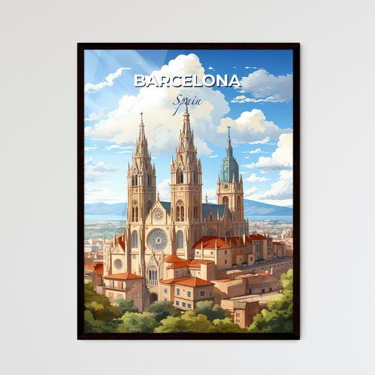 Barcelona, Spain, A Poster of a large building with towers and a city in the background Default Title