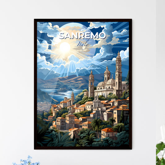 Sanremo, Italy, A Poster of a painting of a city with a river and a church Default Title