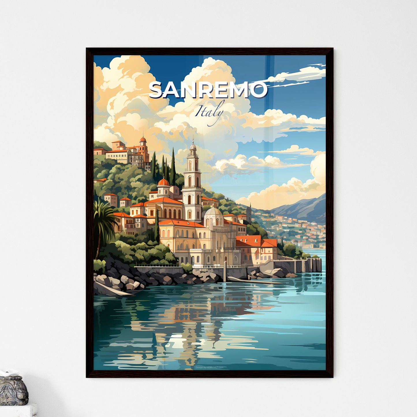Sanremo, Italy, A Poster of a city on a hill next to a body of water Default Title