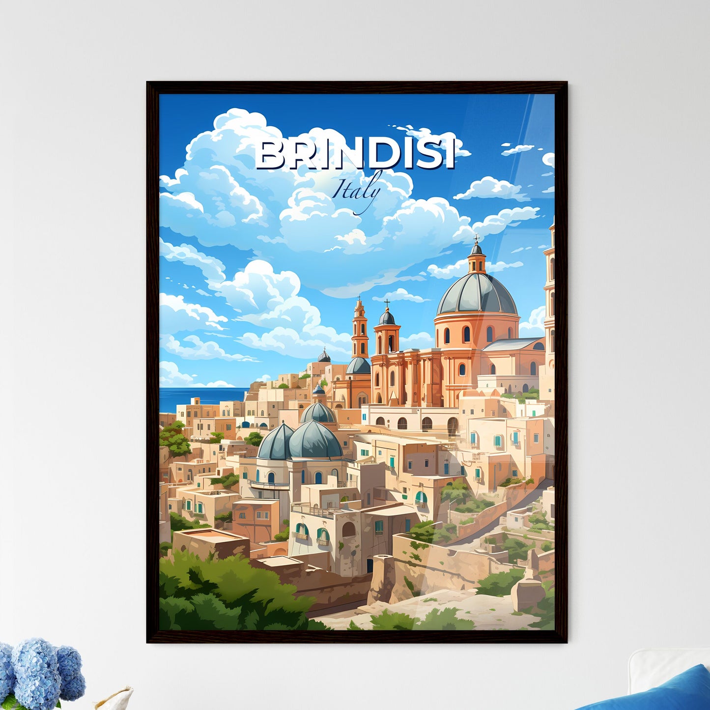 Brindisi, Italy, A Poster of a city with a dome and towers Default Title