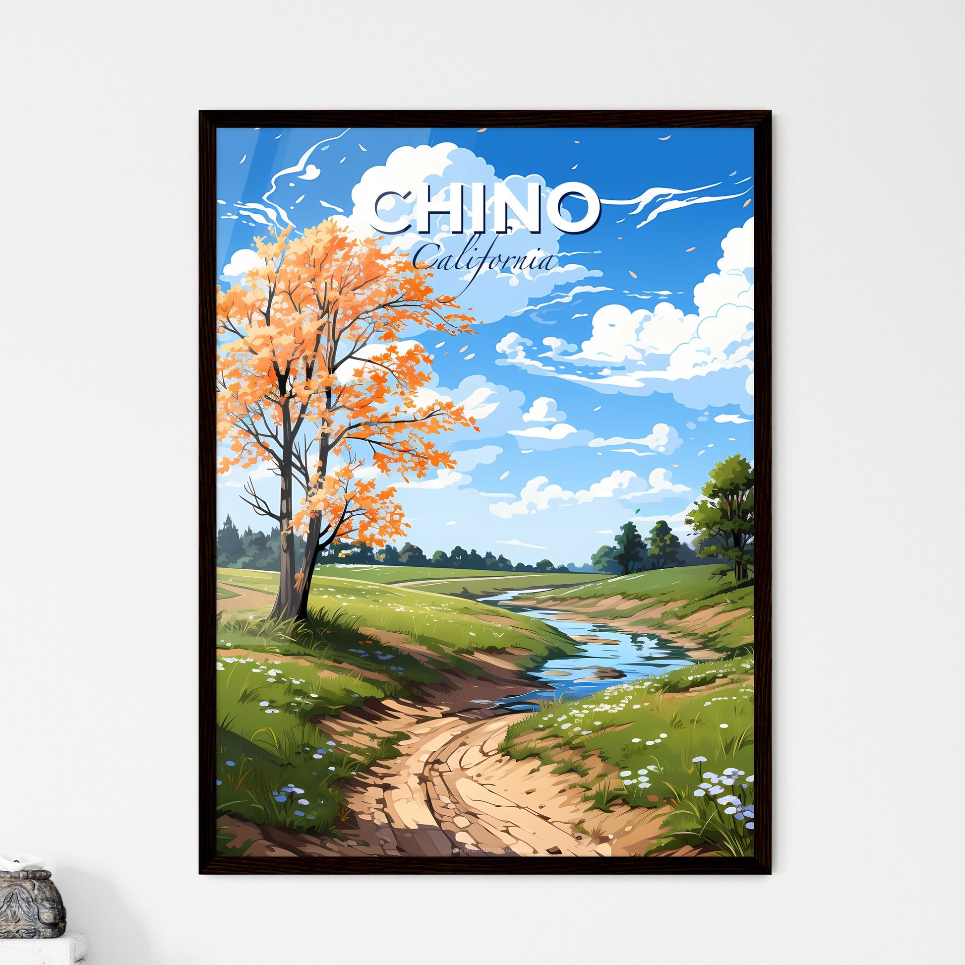 Chino, California, A Poster of a stream running through a grassy field Default Title