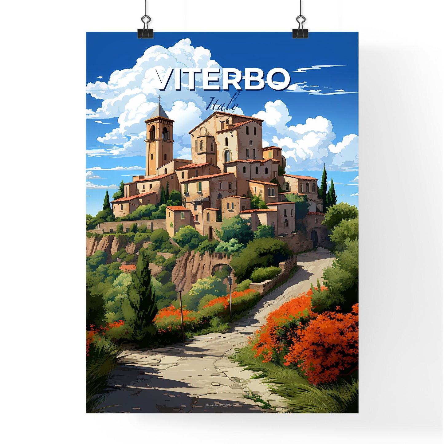 Viterbo, Italy, A Poster of a building on a hill Default Title