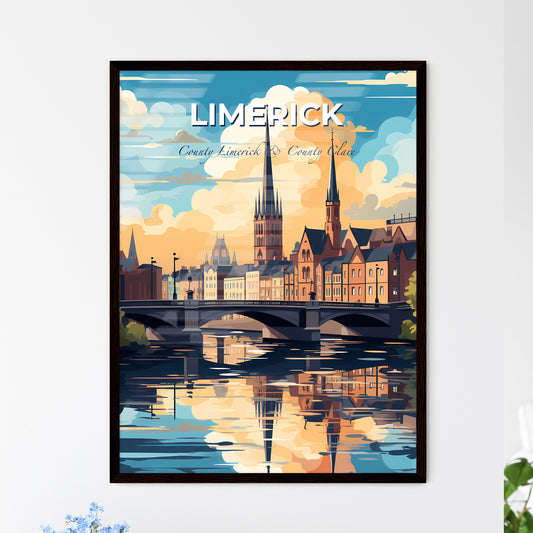 Limerick, County Limerick & County Clare, A Poster of a bridge over a river with buildings and trees Default Title