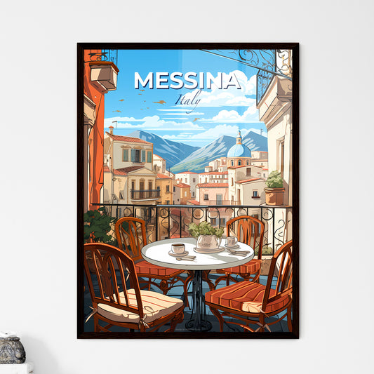 Messina, Italy, A Poster of a table and chairs on a balcony with a view of a city Default Title
