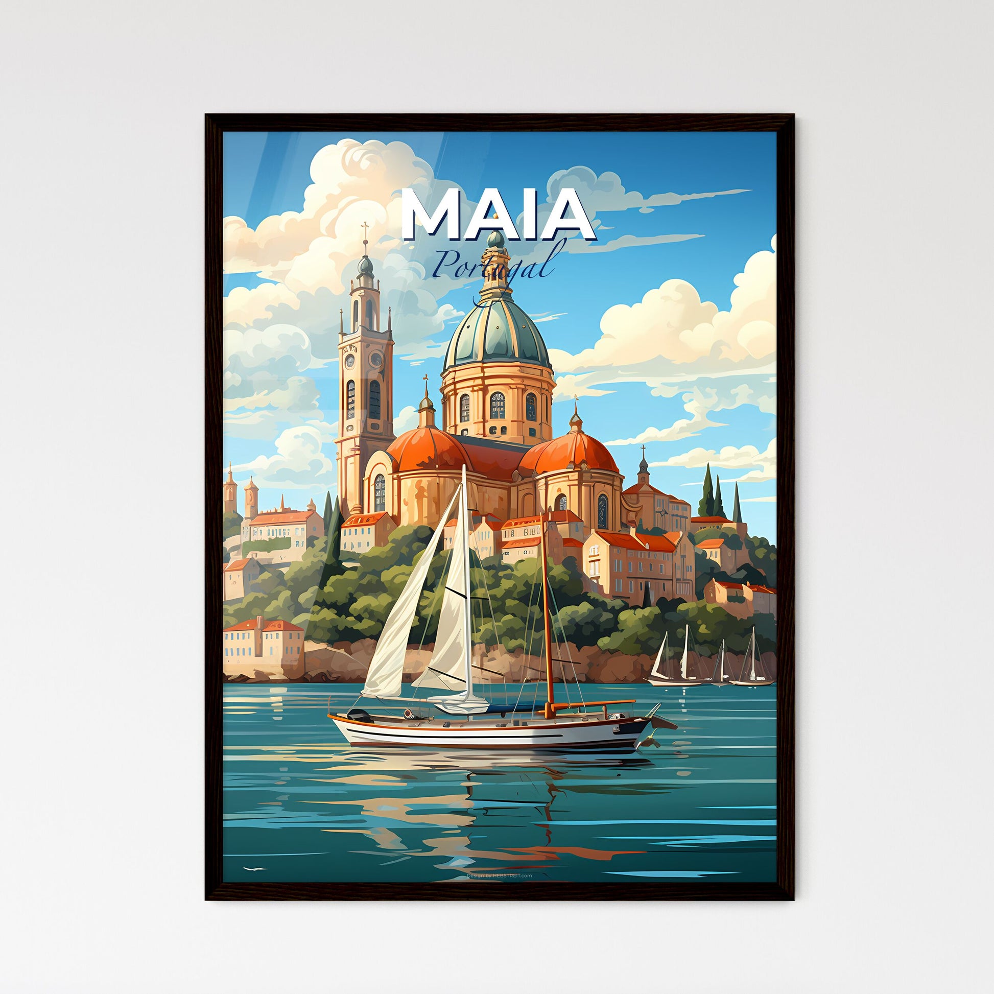 Maia, Portugal, A Poster of a sailboat on the water with a building in the background Default Title