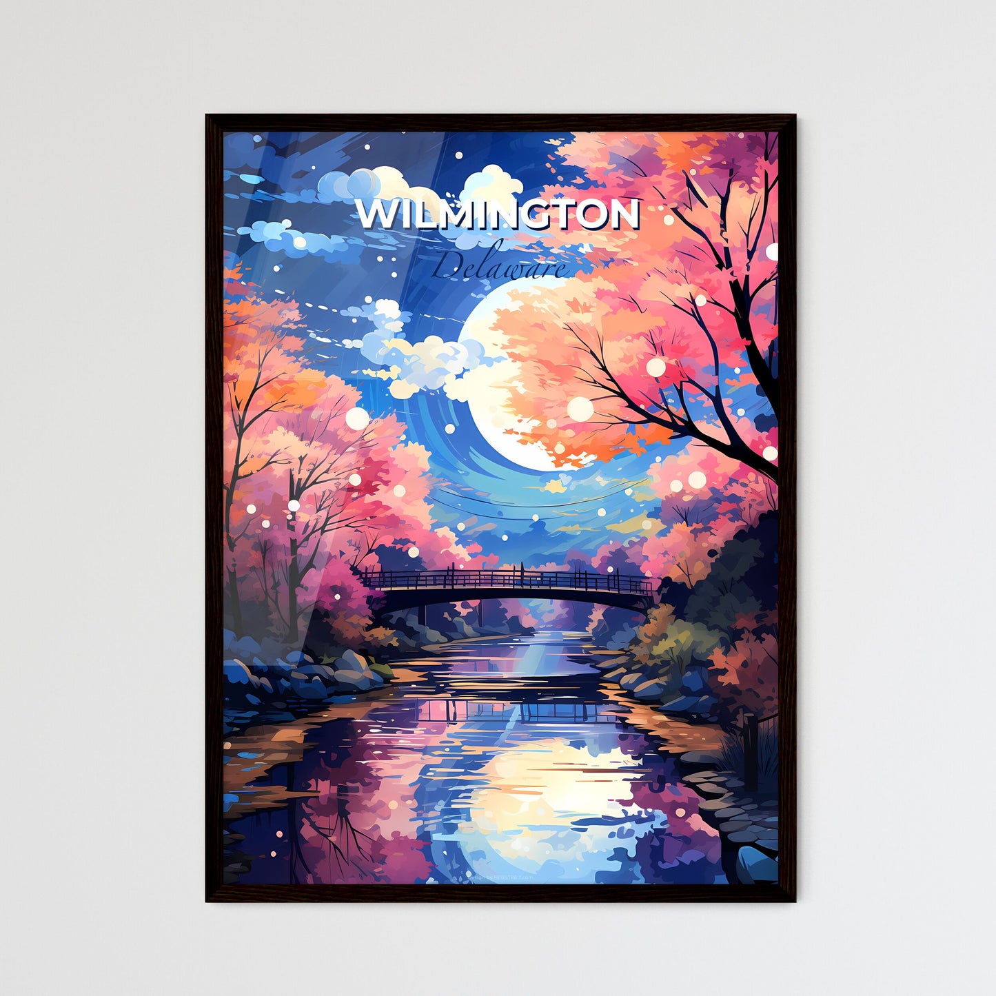 Wilmington, Delaware, A Poster of a bridge over a river with trees and a full moon Default Title
