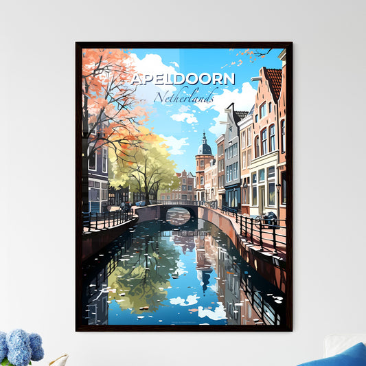 Apeldoorn, Netherlands, A Poster of a canal with a bridge and buildings Default Title