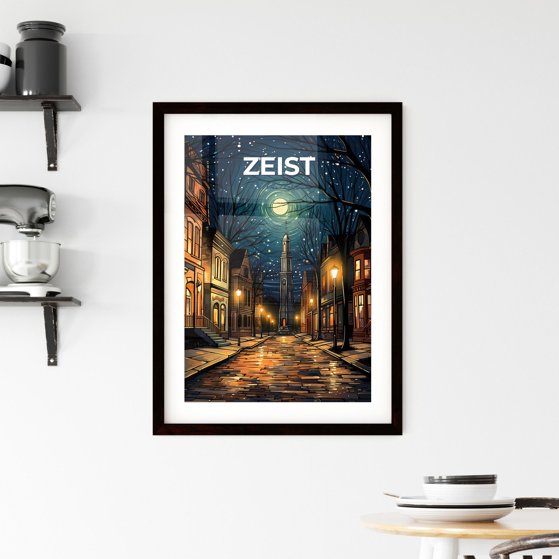 Zeist, Netherlands, A Poster of a street with buildings and a tower in the background Default Title