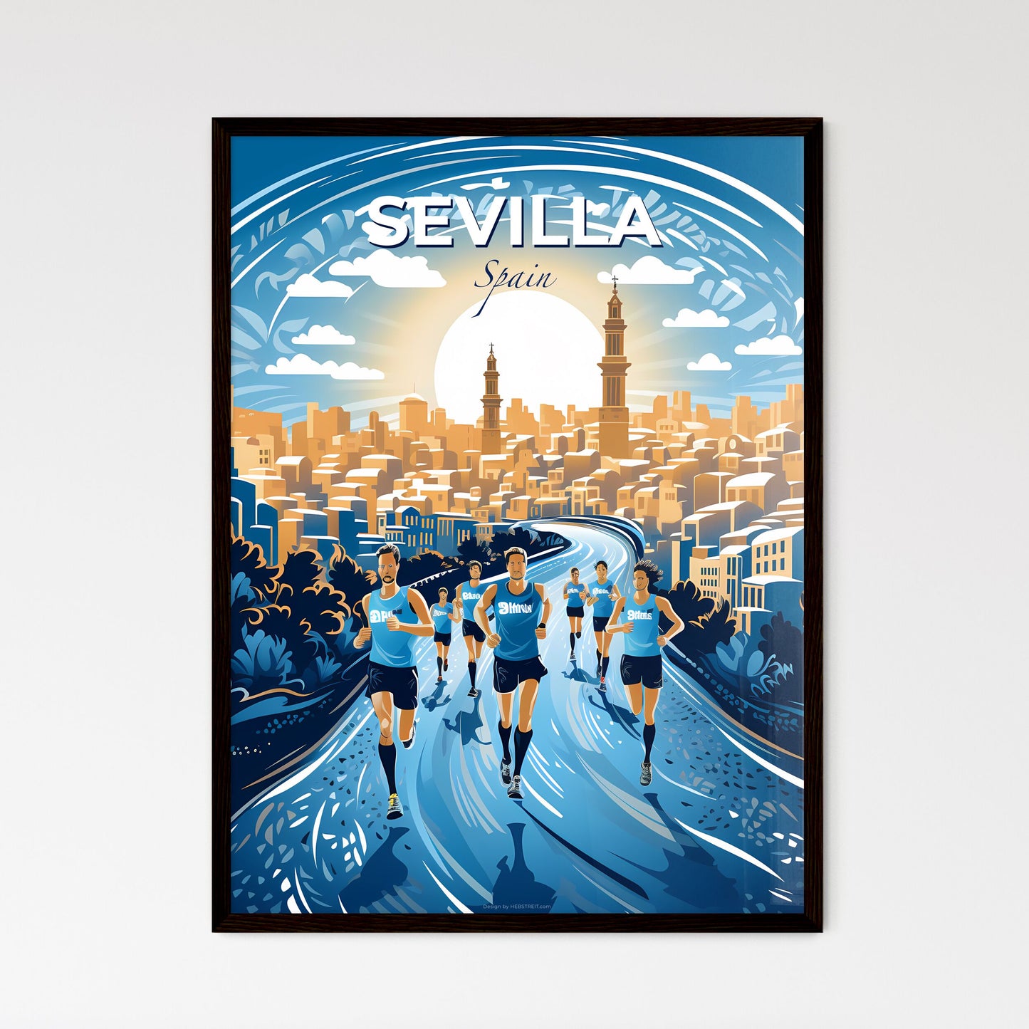 Sevilla, Spain, A Poster of a group of people running on a road in a city Default Title