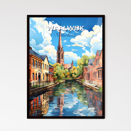 Waalwijk, Netherlands, A Poster of a water canal with houses and a church in the background Default Title