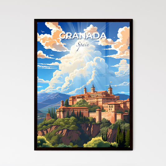 Granada, Spain, A Poster of a castle on a hill with trees and mountains in the background Default Title