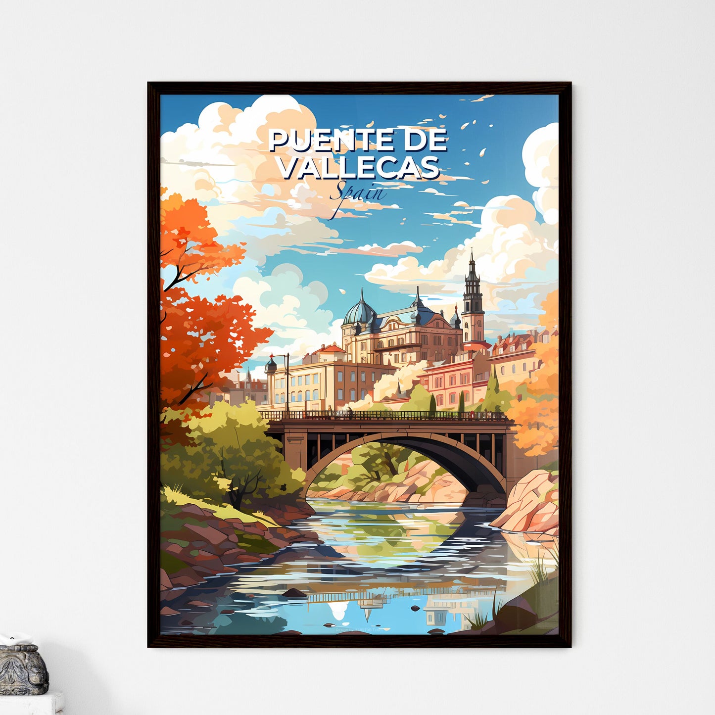 Puente De Vallecas, Spain, A Poster of a bridge over a river with a castle in the background Default Title