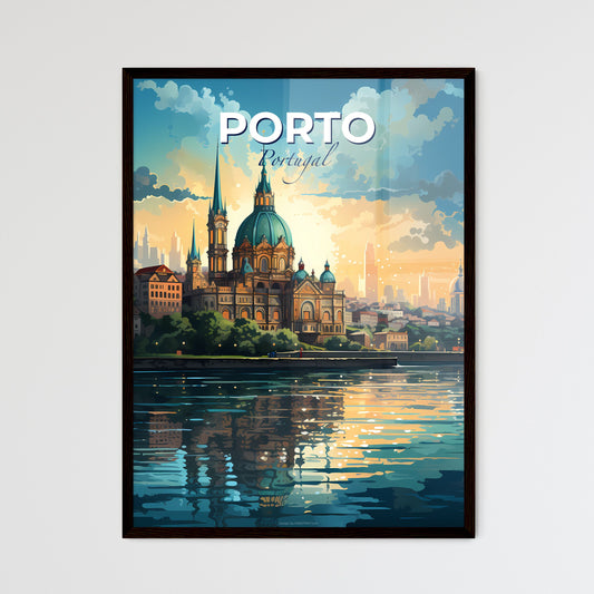 Porto, Portugal, A Poster of a building with towers and a city in the background Default Title