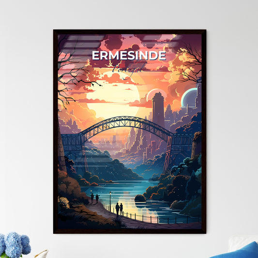 Ermesinde, Portugal, A Poster of a bridge over a river with trees and a sunset Default Title