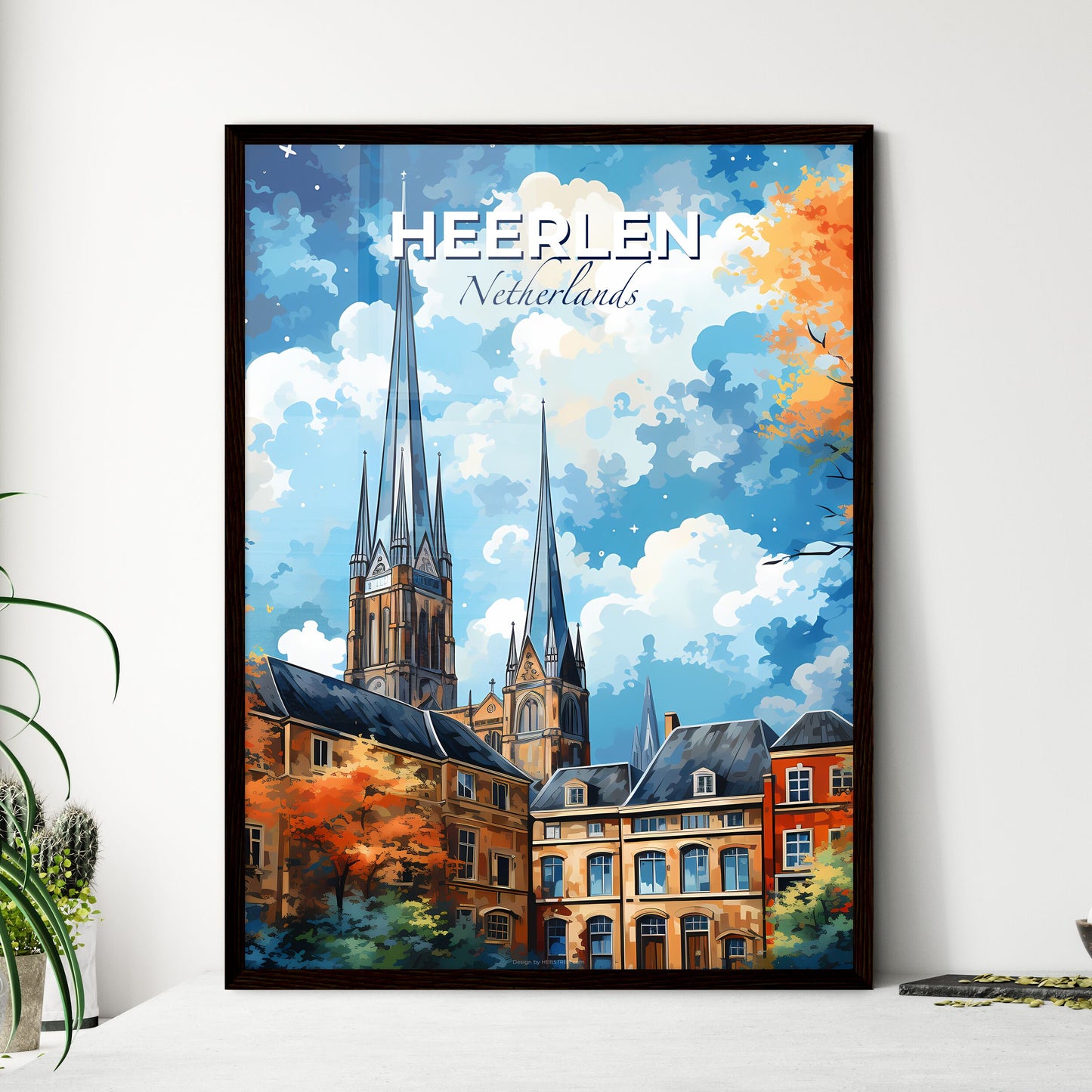 Heerlen, Netherlands, A Poster of a painting of a church and buildings Default Title
