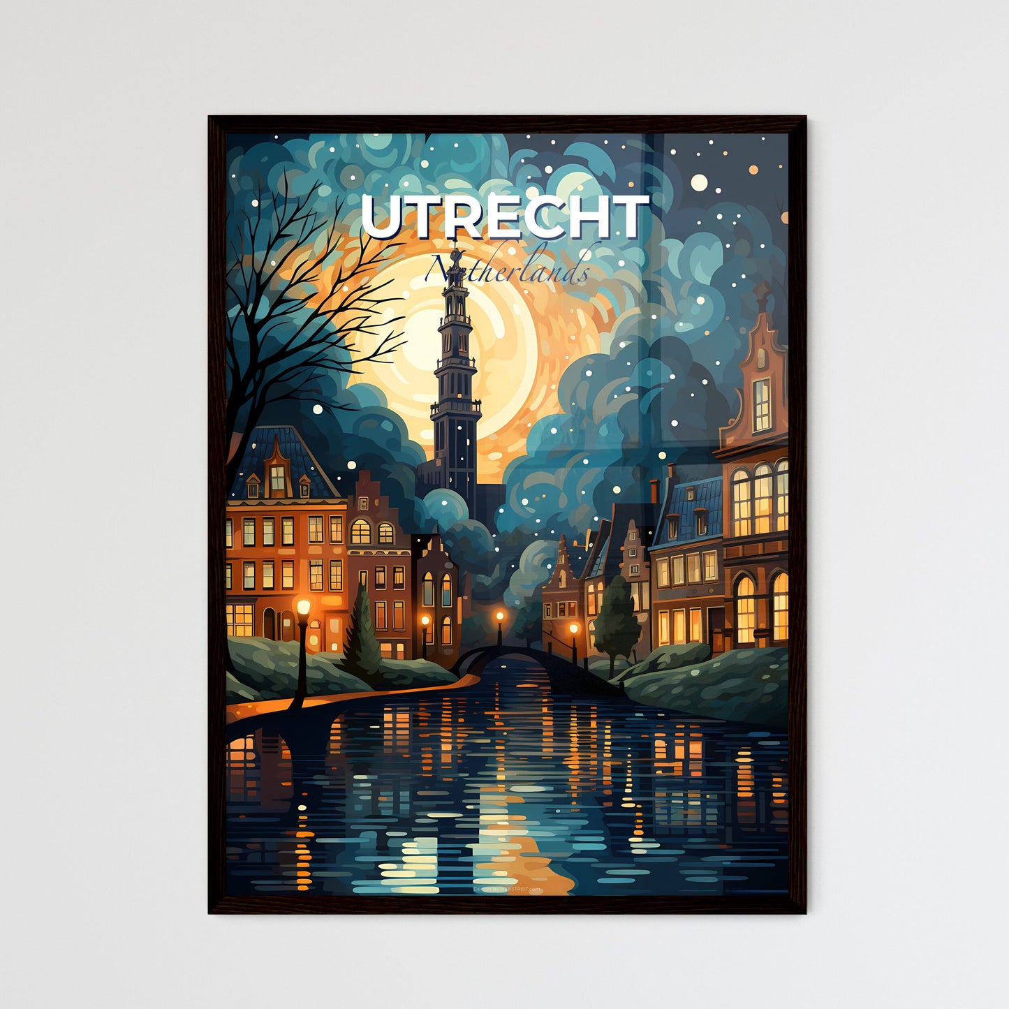 Utrecht, Netherlands, A Poster of a painting of a city at night Default Title