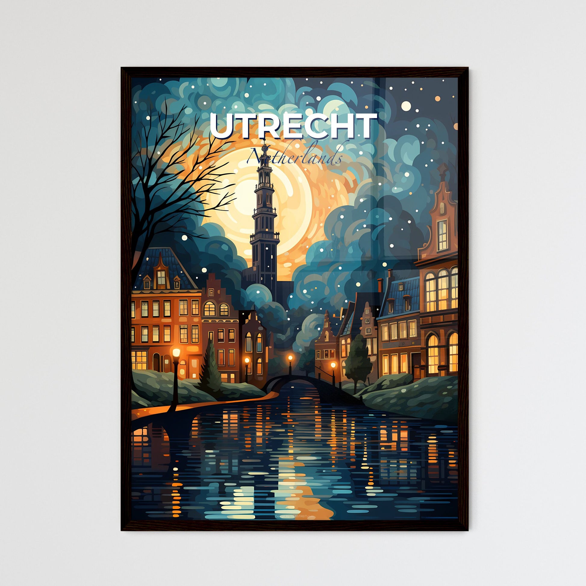 Utrecht, Netherlands, A Poster of a painting of a city at night Default Title