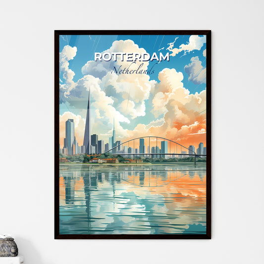 Rotterdam, Netherlands, A Poster of a city skyline with a bridge over water Default Title