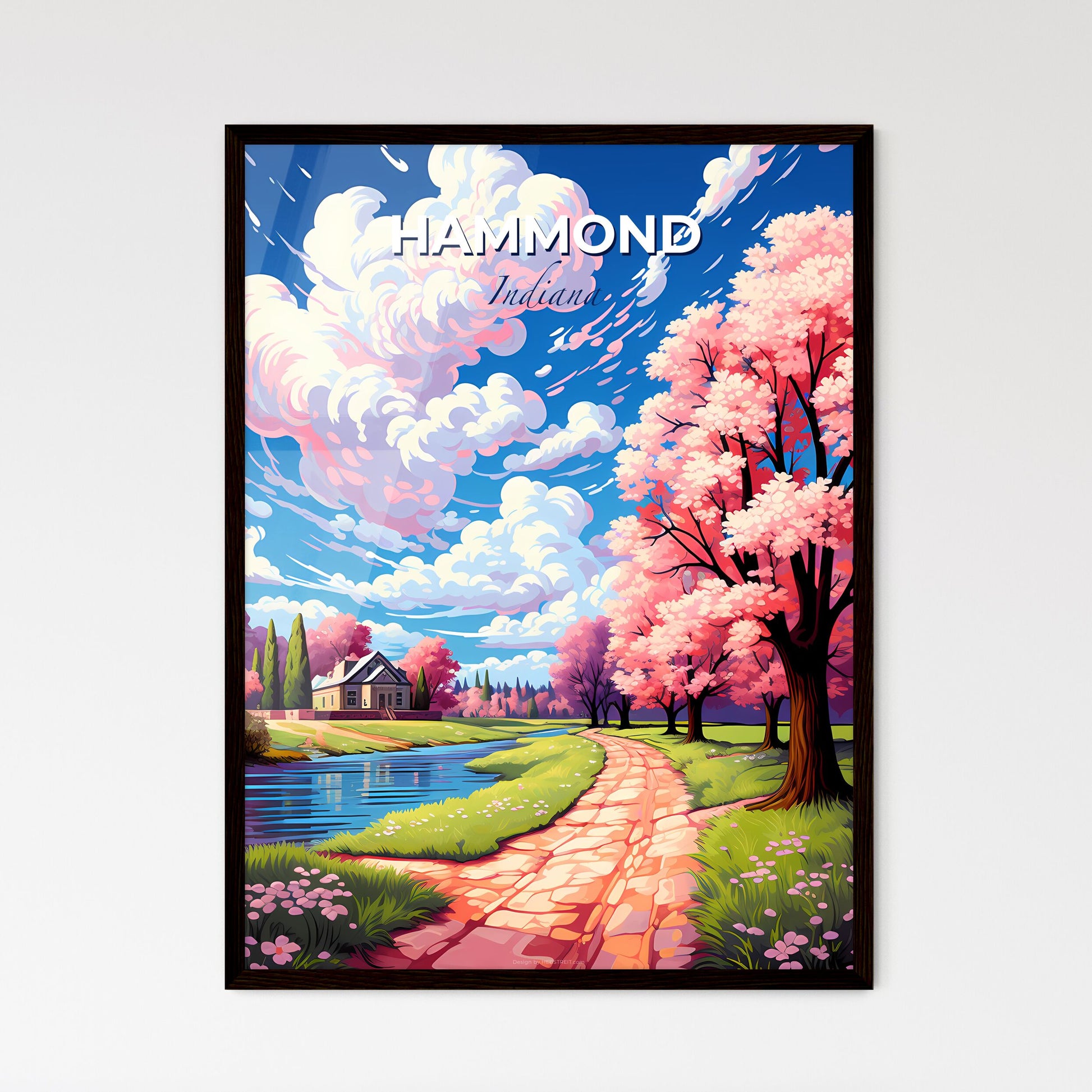 Hammond, Indiana, A Poster of a painting of a house and trees by a river Default Title
