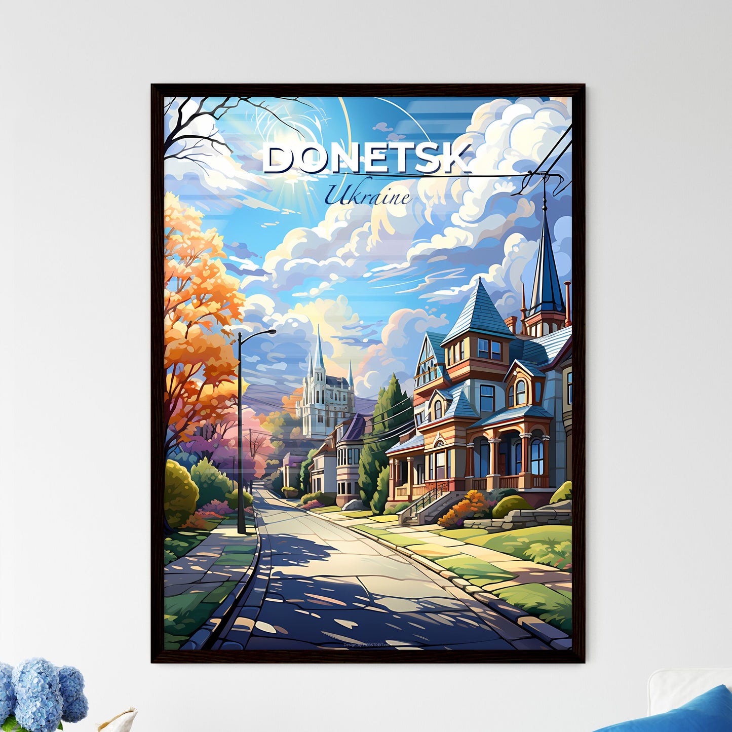 Donetsk, Ukraine, A Poster of a street with houses and trees Default Title