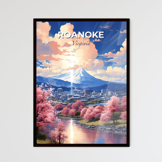 Roanoke, Virginia, A Poster of a river with pink trees and a mountain in the background Default Title