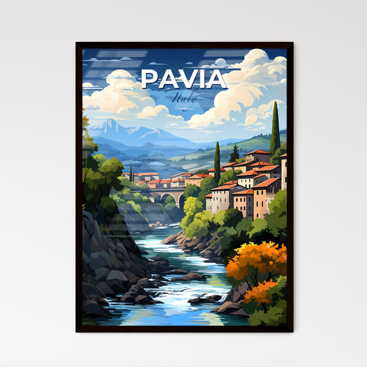 Pavia, Italy, A Poster of a river running through a valley with buildings and trees Default Title