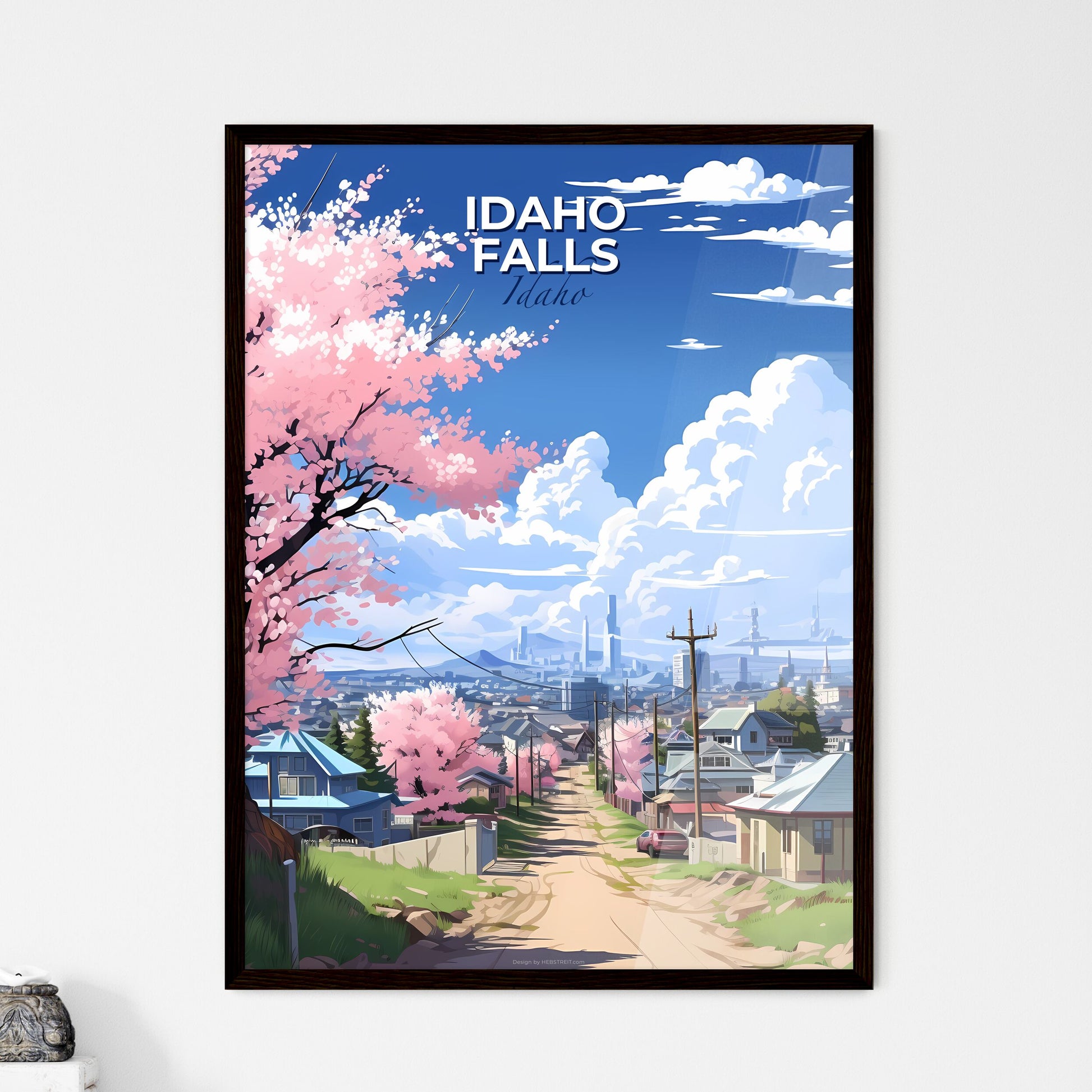 Idaho Falls, Idaho, A Poster of a road with pink flowers on it and a tree in the middle Default Title