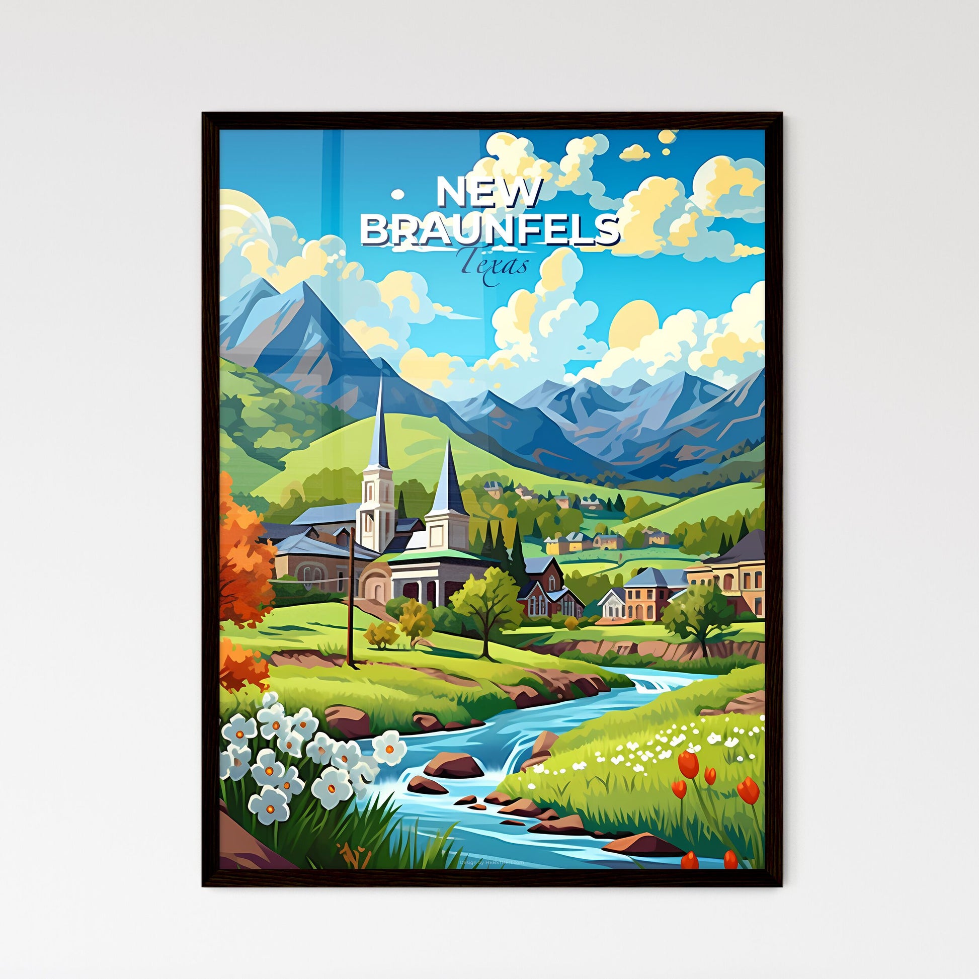 New Braunfels, Texas, A Poster of a landscape with a river and mountains Default Title