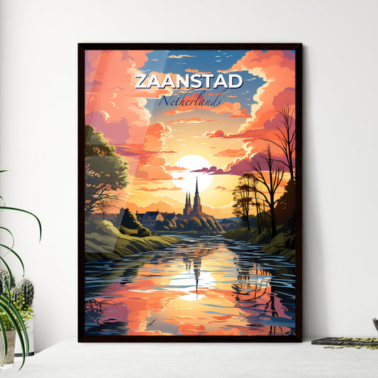 Zaanstad, Netherlands, A Poster of a river with trees and a church in the background Default Title
