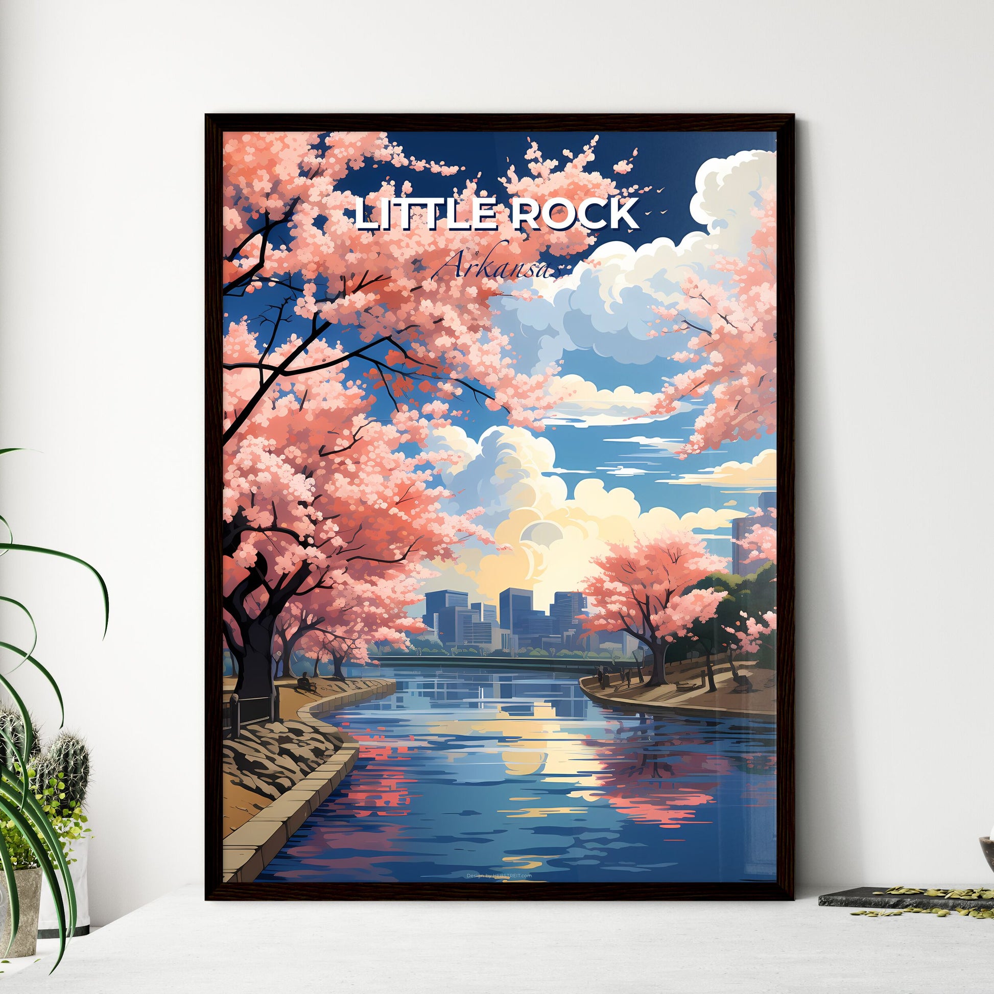 Little Rock, Arkansas, A Poster of a river with pink trees and a city in the background Default Title