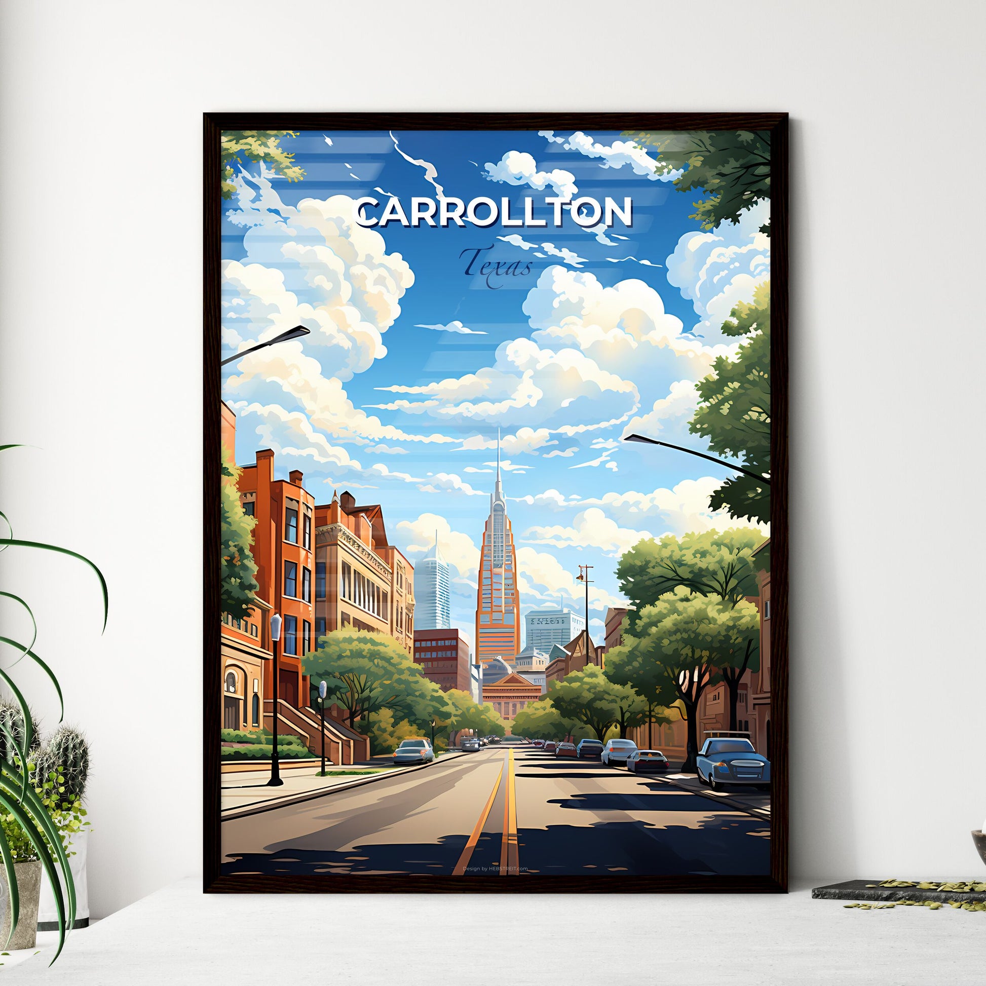 Carrollton, Texas, A Poster of a street with cars and trees in front of buildings Default Title