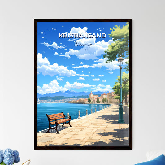 Kristiansand, Norway, A Poster of a bench on a sidewalk next to a body of water Default Title