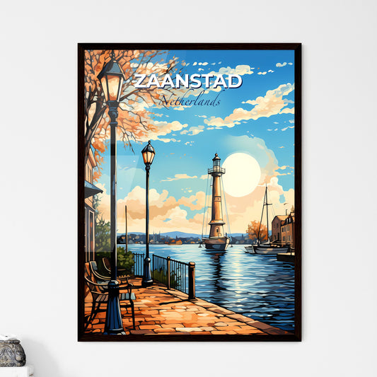 Zaanstad, Netherlands, A Poster of a painting of a lighthouse and a boat on the water Default Title