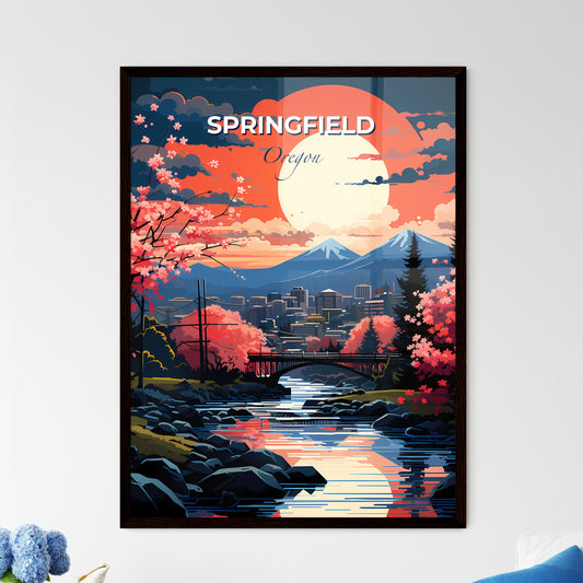 Springfield, Oregon, A Poster of a river with a bridge and trees and mountains in the background Default Title