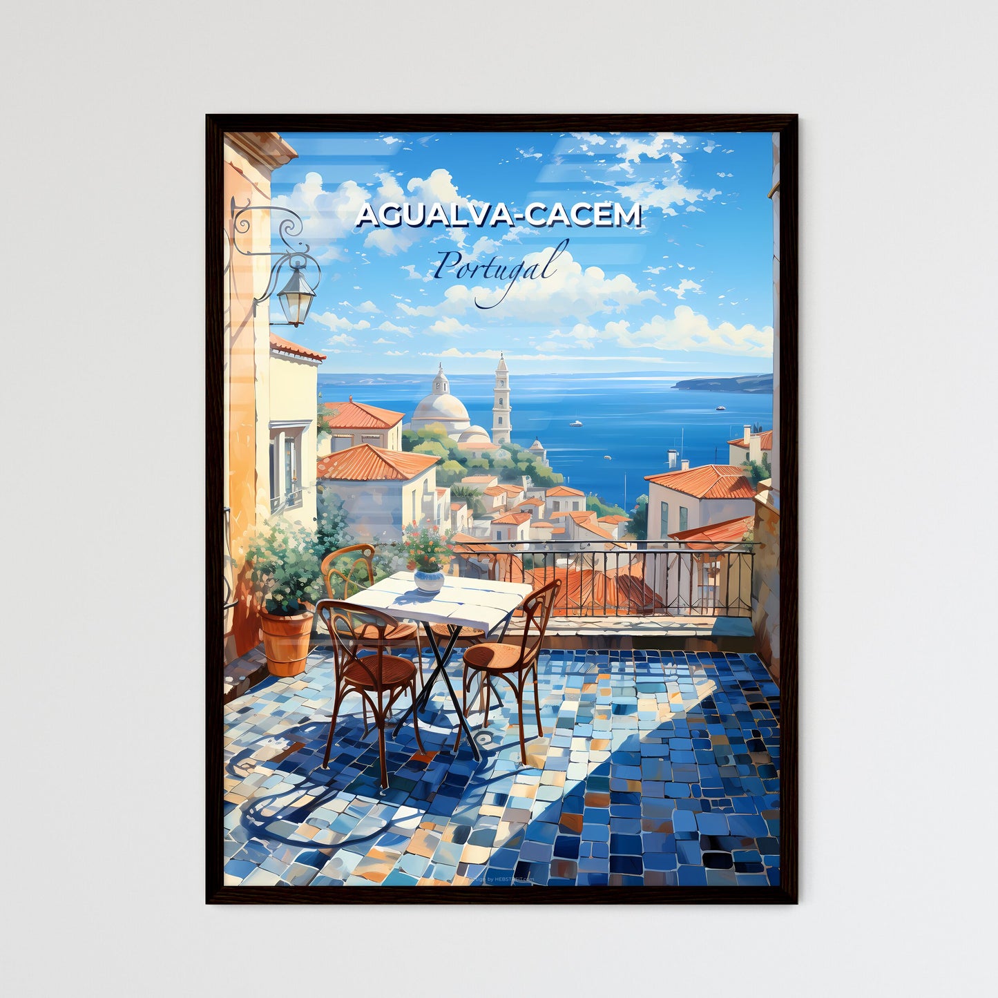 Agualva-Cacem, Portugal, A Poster of a table and chairs on a balcony overlooking a city Default Title