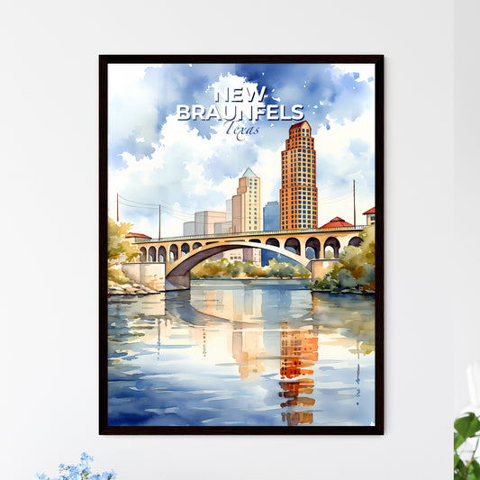 New Braunfels, Texas, A Poster of watercolor of a bridge over a river with buildings and trees Default Title