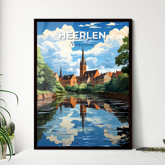 Heerlen, Netherlands, A Poster of a river with trees and buildings in the background Default Title