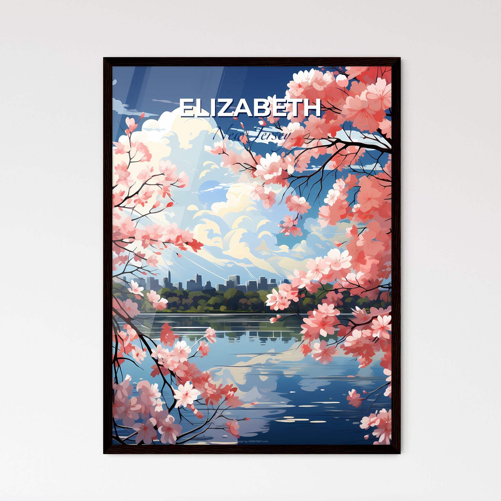 Elizabeth, New Jersey, A Poster of a pink flowers on trees next to a body of water Default Title