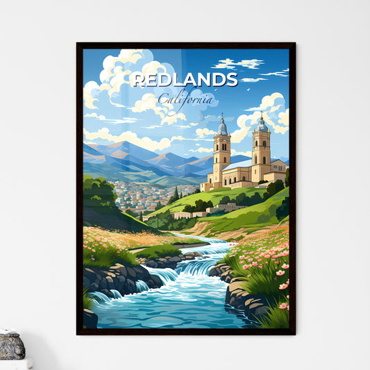 Redlands, California, A Poster of a river running through a valley with a building and flowers Default Title
