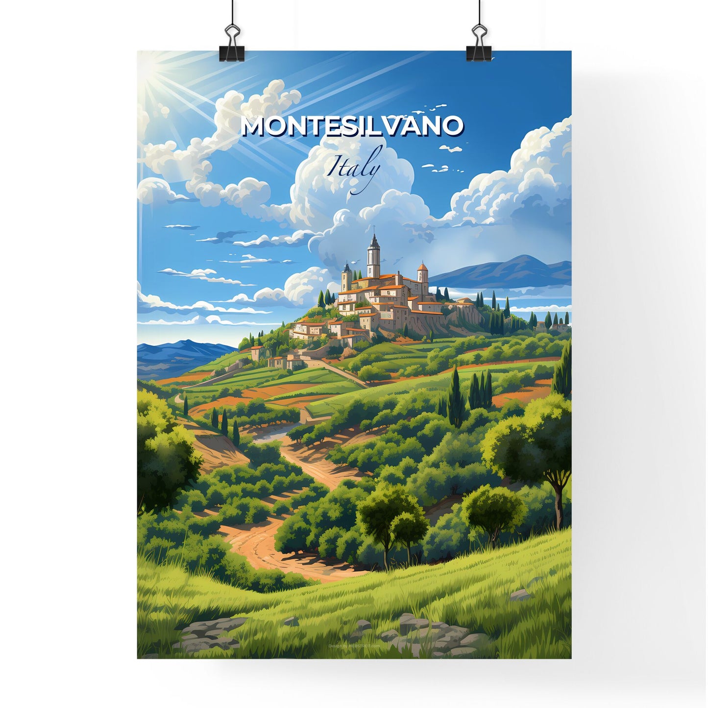 Montesilvano, Italy, A Poster of a landscape with a castle on a hill Default Title