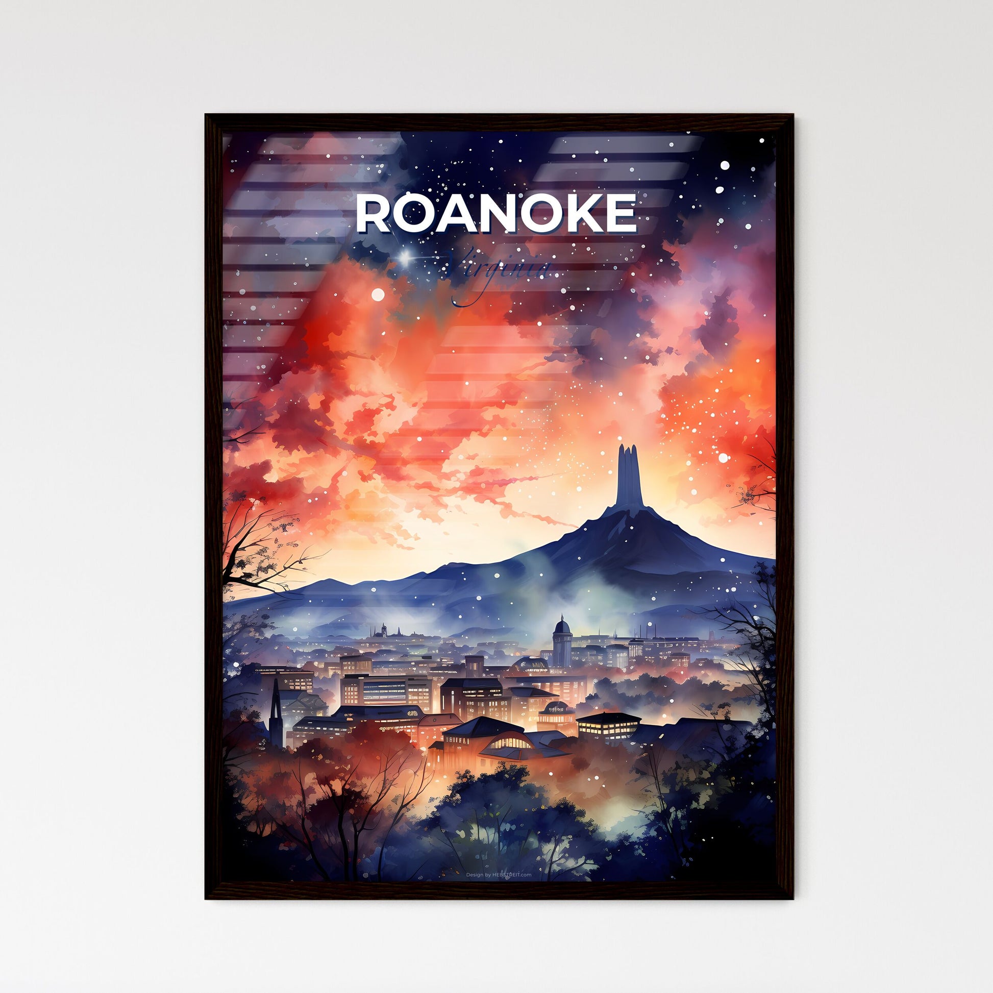 Roanoke, Virginia, A Poster of a painting of a city with a mountain in the background Default Title