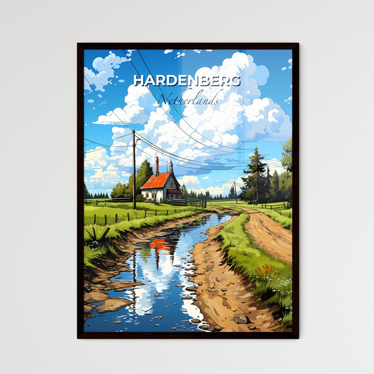 Hardenberg, Netherlands, A Poster of a house in a field with a stream of water Default Title