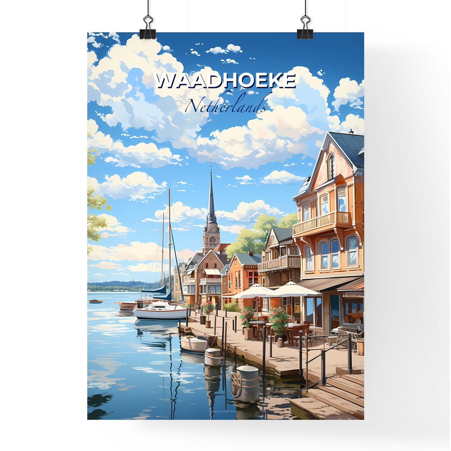 Waadhoeke, Netherlands, A Poster of a water way with buildings and boats Default Title